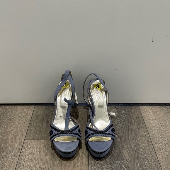 Blue Black Braided Leather Heel Sz 9 - Picture 2 of 4